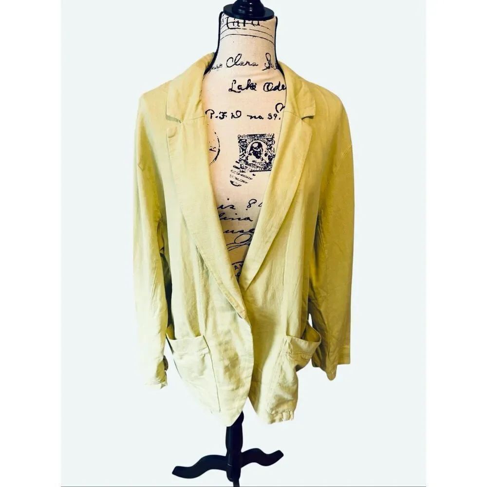 Free People Simply Perfect Linen Cotton Blazer Chartreuse (M)